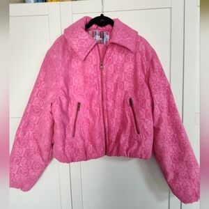 Urban Outfitter Fun Coat Womens Sz S Pink Femme Peace Sign Embossed Cropped Y2K